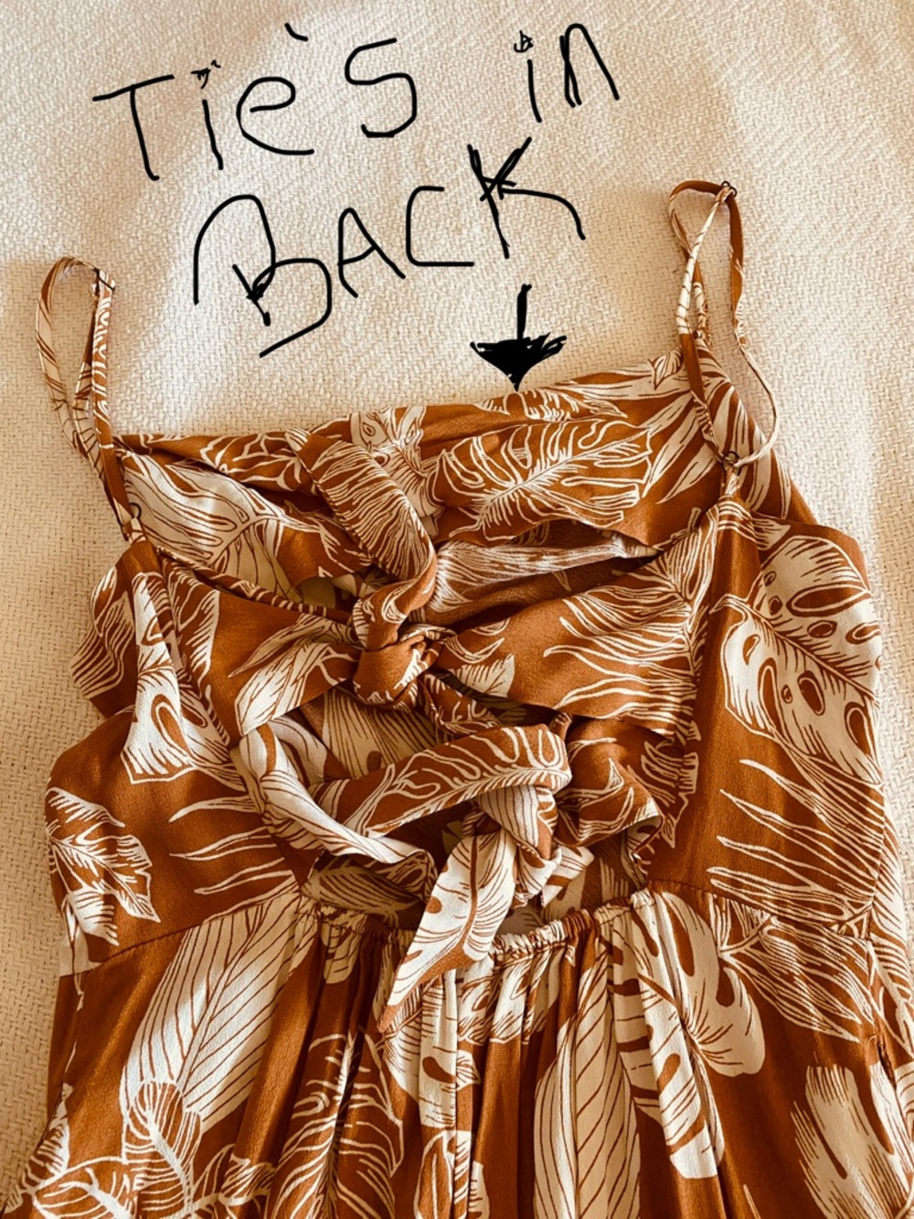 Moon River Terracotta Leaf Wide-Leg Jumpsuit with Pockets - Picture 4 of 9